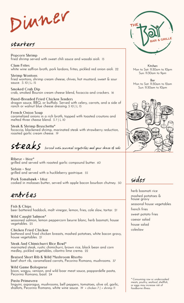 The Bay Bar & Grille Dinner Menu