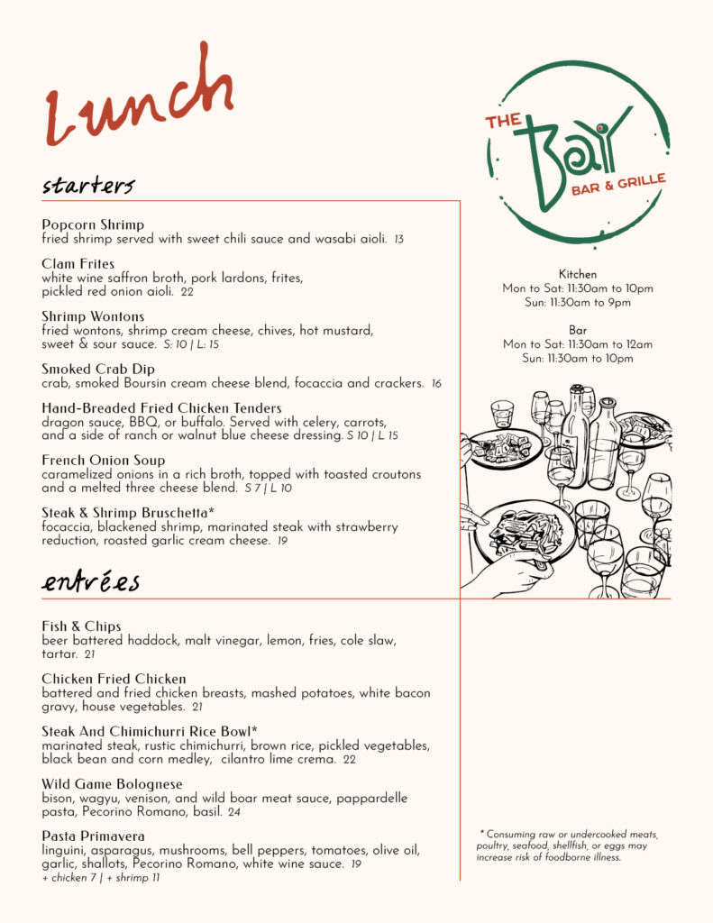 The Bay Bar & Grille Lunch Menu